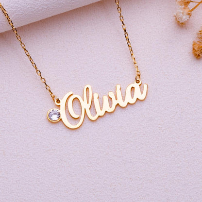 Gold Name Necklace • November Birthstone Jewelry • Personalized Gift for Her • Custom Silver Nameplate • Initial Birth Month Charm