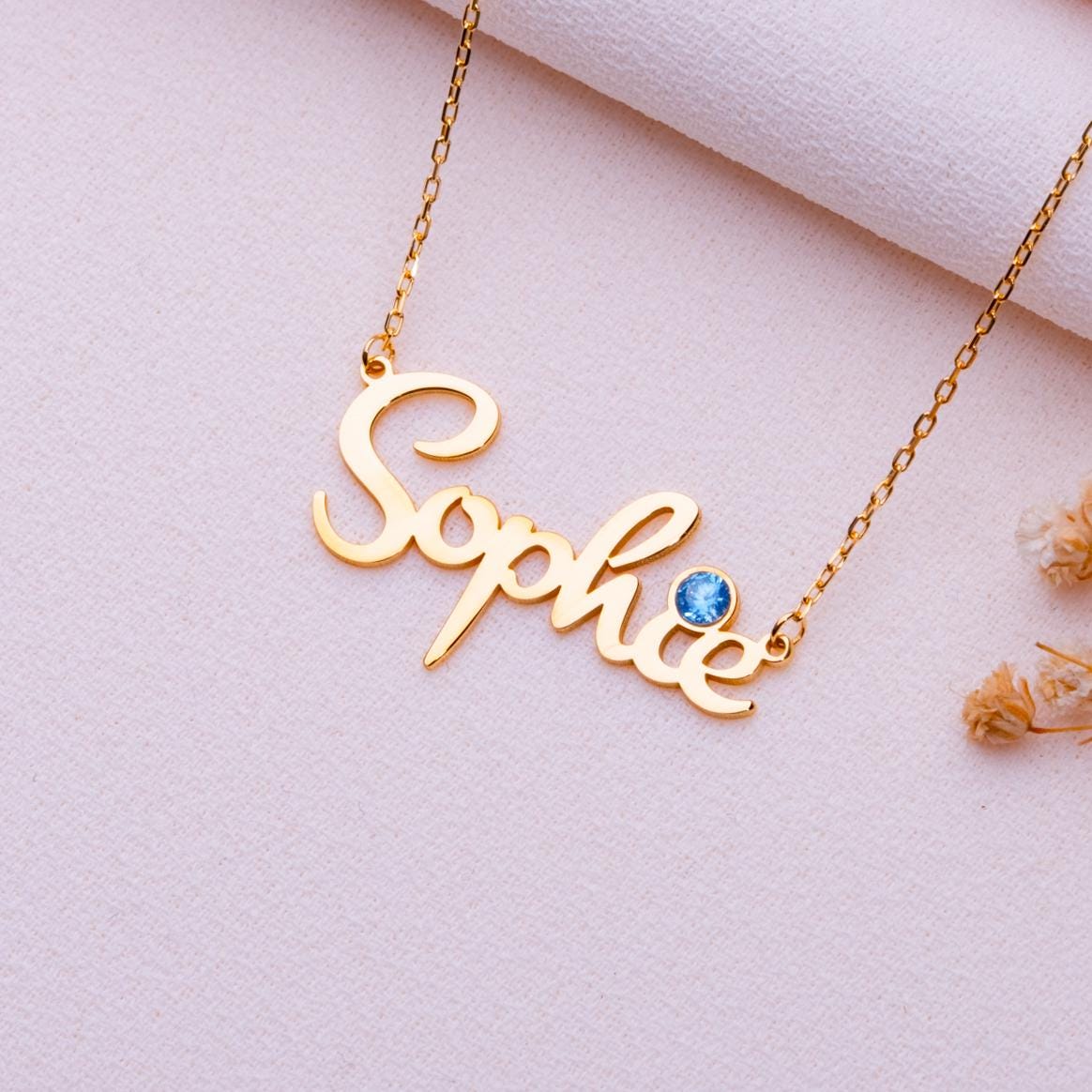 Custom Name Necklace • December Birthstone Pendant • Gold Jewelry Gift for Women • Personalized Name Jewelry • New Mom Necklace