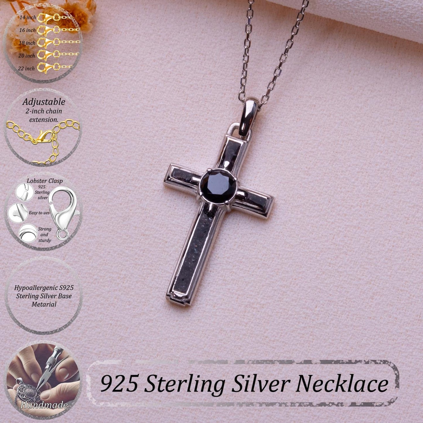 Onyx Cross Necklace Men Birthstone Pendant, Gold Crucifix Charm, Dainty Handmade Necklace, Silver Chain,Unisex Trendy Gift,Christmas Jewelry