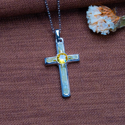 Jade Cross Necklace with Birthstone - Silver Cross - Sideways Jesus Charm, Dainty Resin Pendant-Cute Pearl Gift-Glitter Cross for Her or Him