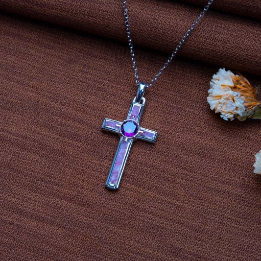 Amethyst Cross Necklace Gift, Gold Cross for Men, Pearl Charm, Small Jerusalem Cross-Dainty Gold Chain-Gothic Fashion Jewelry-Blue Topaz Set