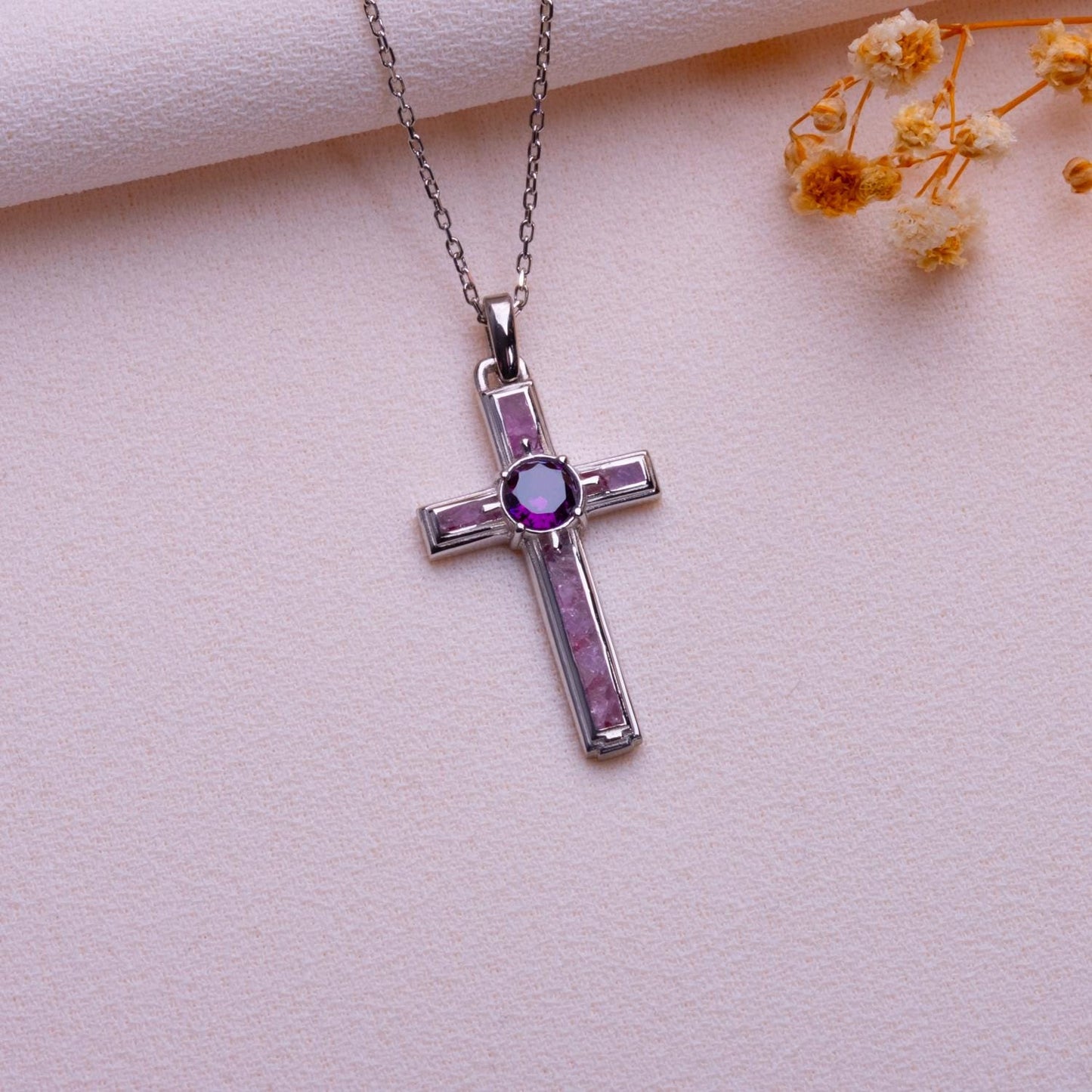 Amethyst Cross Necklace Gift, Gold Cross for Men, Pearl Charm, Small Jerusalem Cross-Dainty Gold Chain-Gothic Fashion Jewelry-Blue Topaz Set