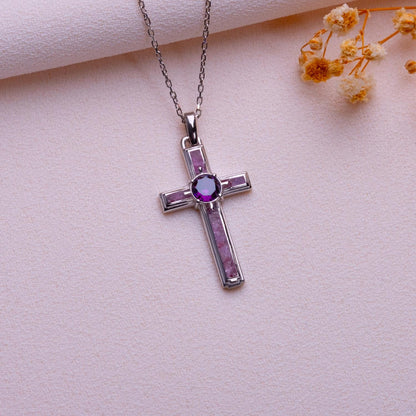 Amethyst Cross Necklace Gift, Gold Cross for Men, Pearl Charm, Small Jerusalem Cross-Dainty Gold Chain-Gothic Fashion Jewelry-Blue Topaz Set