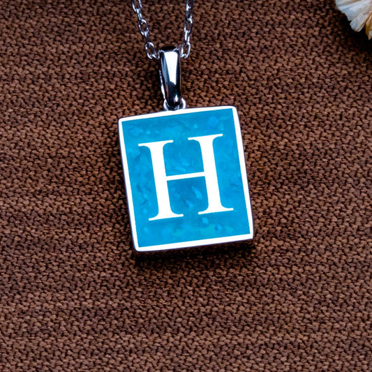 Blue Agate Initial Necklace - Moss Agate Pendant - Silver Initial Charm,Personalized Gift for Him Her,Natural Stone Jewelry,Multiple Letters