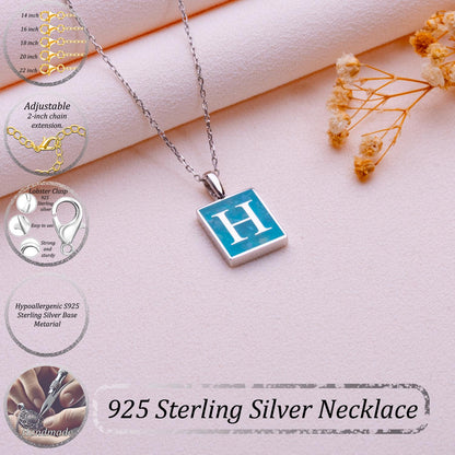 Blue Agate Initial Necklace - Moss Agate Pendant - Silver Initial Charm,Personalized Gift for Him Her,Natural Stone Jewelry,Multiple Letters