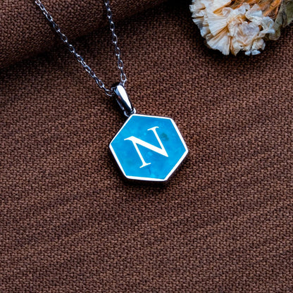 Blue Agate Pendant with Initial-Moss Agate Necklace-Silver Initial Charm-Personalized Jewelry Gift for Her Him,Natural Stone Letter Necklace