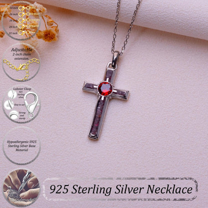 Garnet Cross Necklace with Birthstone • Dainty Gold Cross Charm • Elegant Moissanite Pendant • Gift Box for Mom • Valentine’s Jewelry Set