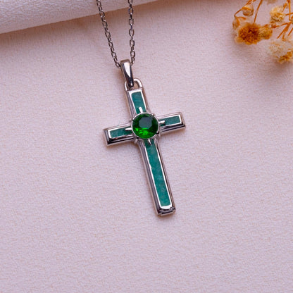 Birthstone Cross Necklace: Sterling Silver Gothic Pendant