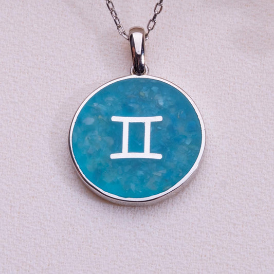 Blue Agate Zodiac Sign Necklace - 14k Gold Zodiac Coin Pendant-Leo Virgo Aries Jewelry,Dainty Horoscope Necklace-Personalized Celestial Gift