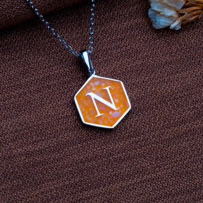 Orange Agate Pendant with Initial-Orange Agate Necklace-Initial Charm-Personalized Jewelry Gift for Her Him,Natural Stone Letter Necklace.