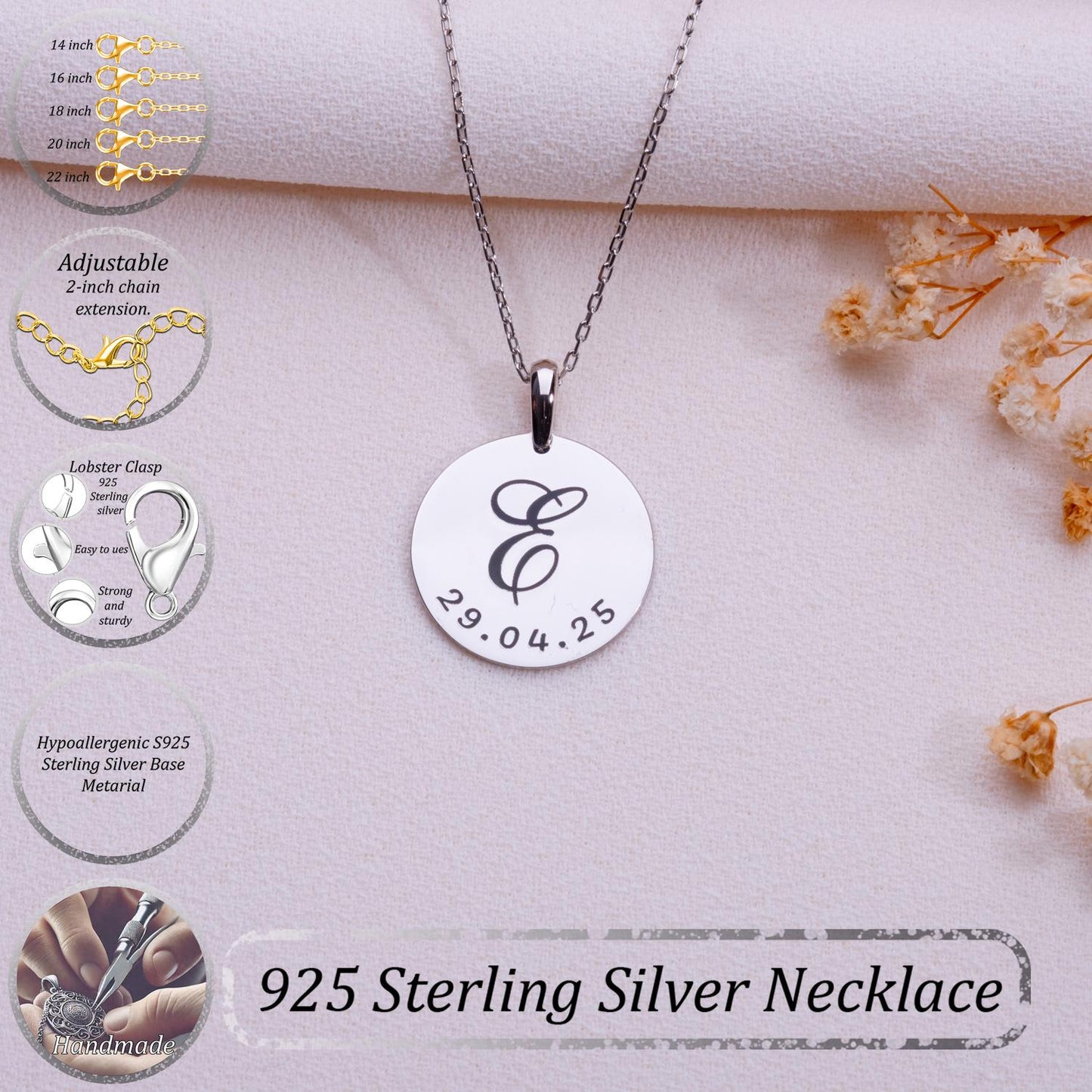 Custom Date Initial Necklace – Personalized Disc Necklace - Dainty Gold Jewelry with Wedding Date - Anniversary Gift for Mom - Gift for Her