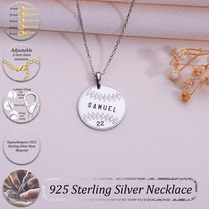 Personalized Baseball Necklace – Engraved Pendant, Custom Letter or Number Necklace, Sports Jewelry, Memorial Gift,Baseball Mom,Gift for Her