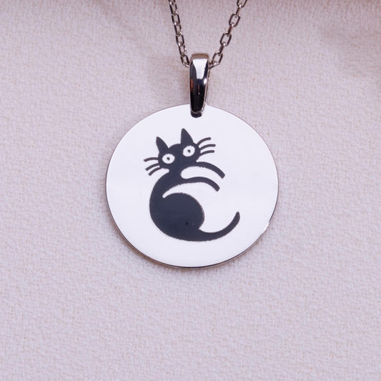 Personalized Cat Charm Necklace, Custom Name Plate Pendant, Kids Initial Number Bubble Letter Necklace, Miraculous Medal, Birthday Gift