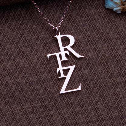 Custom Initial Letter Necklace – Stacked Monogram Pendant, Personalized Rose Gold Necklace with 4 Letters, Gift for Her, Minimalist Jewelry