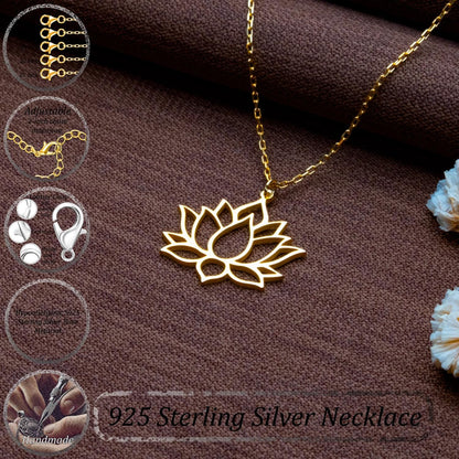 Yoga Lotus Flower Necklace – 925 Sterling Silver Mandala Jewelry, Minimal Boho Pendant for Women, Spiritual Gift,Handmade Necklace, Gift Box
