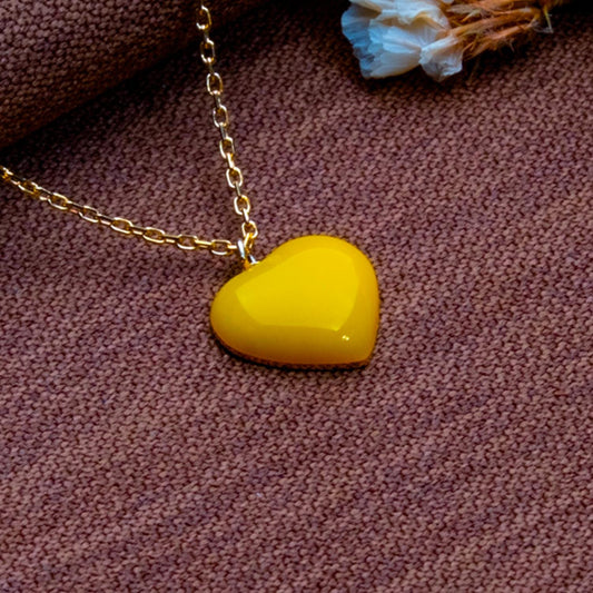 Yellow Puffy Heart Pendant Necklace – Gold-Plated Handmade Silver Charm,Dainty Love Jewelry Gift for Her,Minimalist Heart Necklace for Women