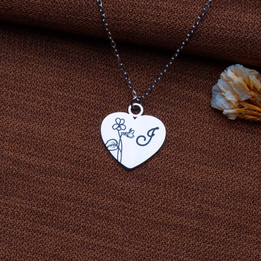 Heart Initial Necklace –Personalized Silver Flower Pendant,Custom Letter Jewelry for Her,Dainty Floral Charm,Handmade Gift,Monogram Necklace