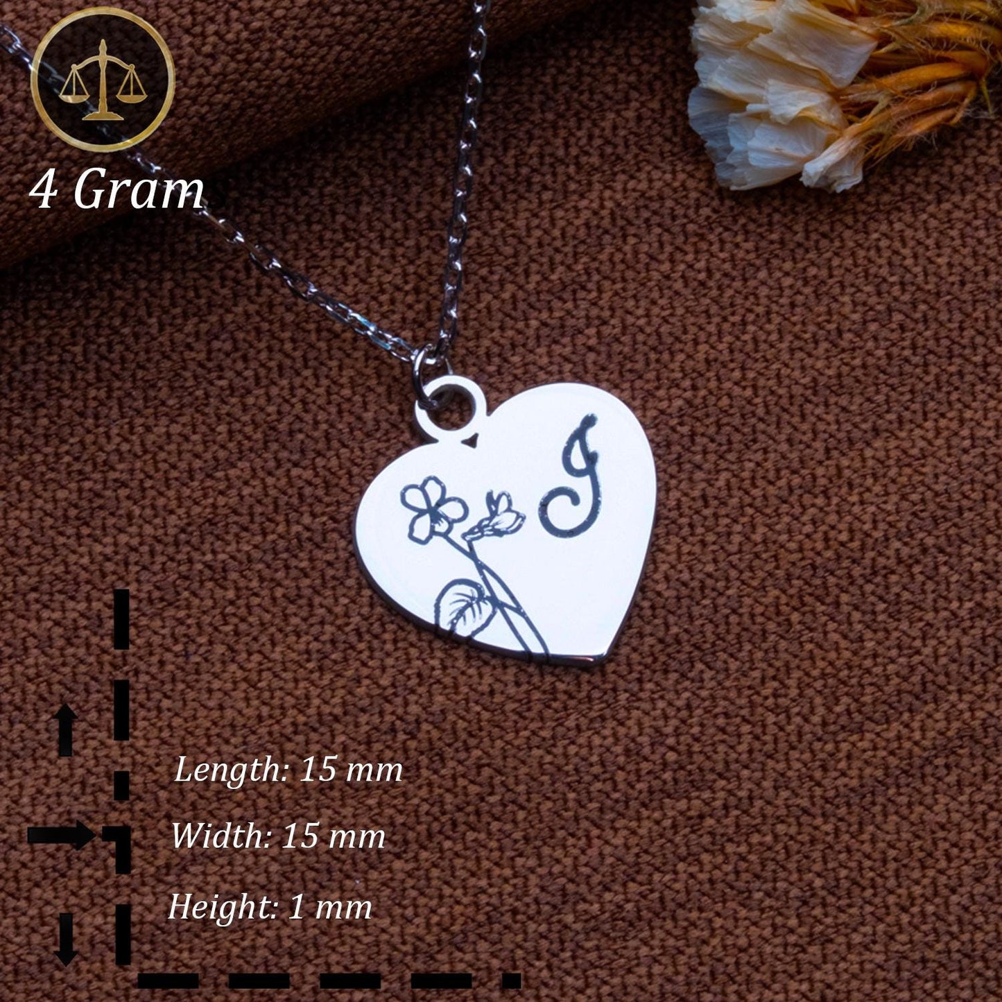 Heart Initial Necklace –Personalized Silver Flower Pendant,Custom Letter Jewelry for Her,Dainty Floral Charm,Handmade Gift,Monogram Necklace