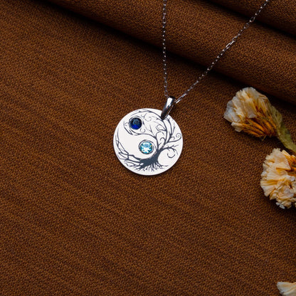 Tree of Life Birthstone Necklace - Family Tree Pendant-Personalized Gemstone - Celtic Jewelry Gift for Her -Silver or Gold Birthday Necklace
