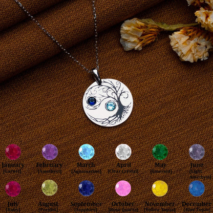 Tree of Life Birthstone Necklace - Family Tree Pendant-Personalized Gemstone - Celtic Jewelry Gift for Her -Silver or Gold Birthday Necklace