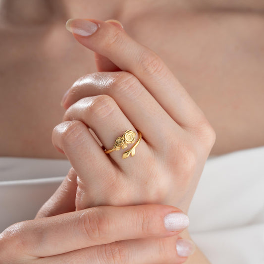 Gold Rose Ring, 925 Sterling Silver Rose Flower Ring,14K Gold Plated Vintage Statement Jewelry, Anniversary Gift for Her,Elegant Floral Ring