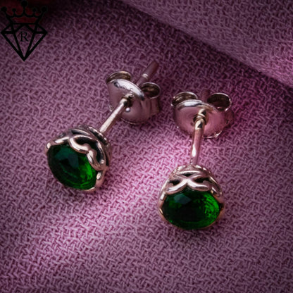 Emerald Stud Earrings,Sterling Silver Green Gemstone Earrings,May Birthstone Jewelry,Gift for Her,Handmade Vintage Style,Emerald Stud