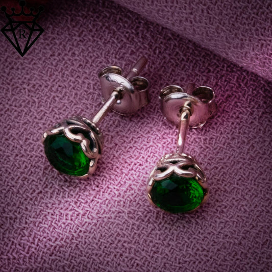 Emerald Stud Earrings,Sterling Silver Green Gemstone Earrings,May Birthstone Jewelry,Gift for Her,Handmade Vintage Style,Emerald Stud