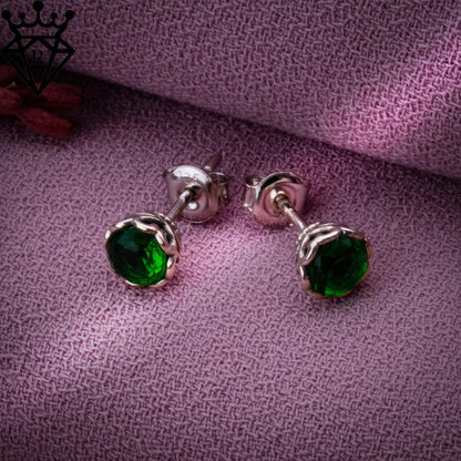 Emerald Stud Earrings,Sterling Silver Green Gemstone Earrings,May Birthstone Jewelry,Gift for Her,Handmade Vintage Style,Emerald Stud