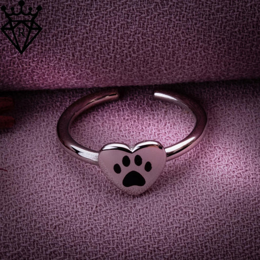 Adjustable Paw Print Heart Ring, 925 sterling Silver Pet Memorial Jewelry, Dog or Cat Lover Gift, Heart Paw Print Ring for Animal Lovers