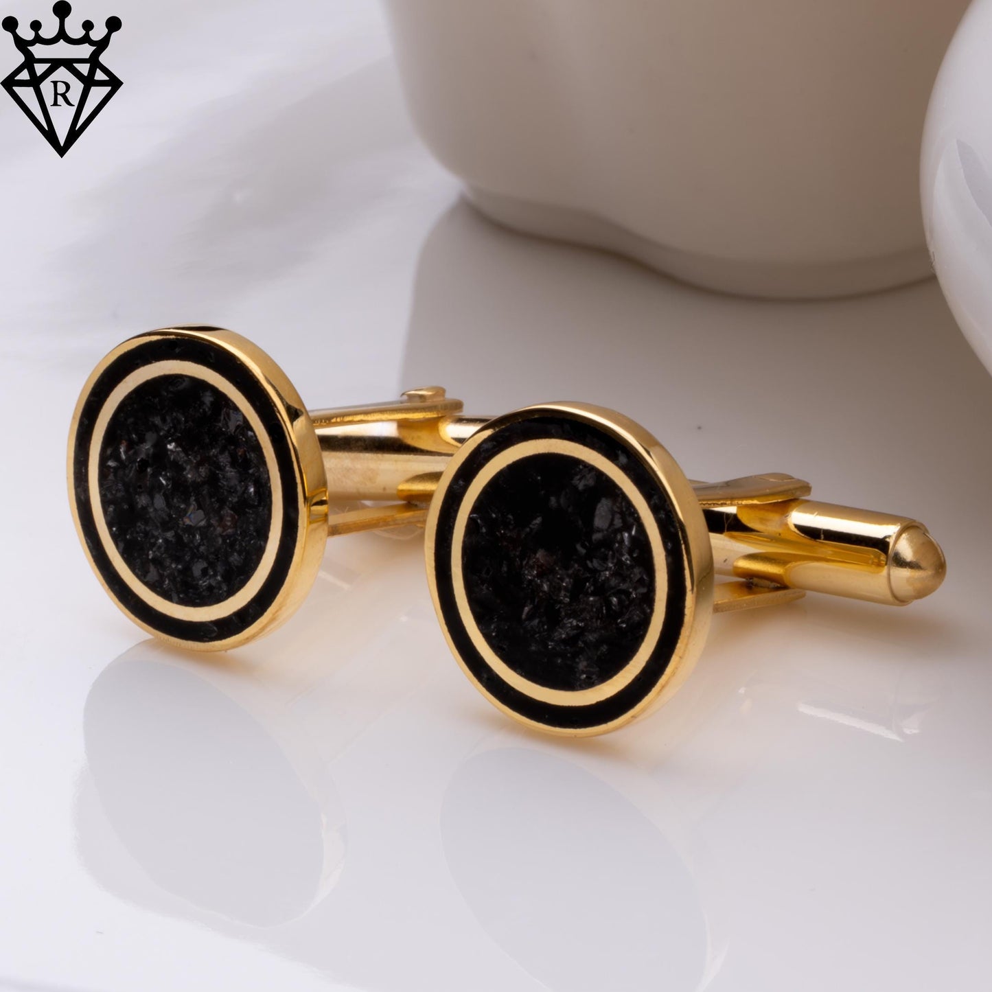 Black Onyx Cufflinks, 925 Sterling Silver Handmade, Gold Plated Wedding Groom Cufflinks, Tuxedo Vintage Gemstone Cufflinks, Gift for Men