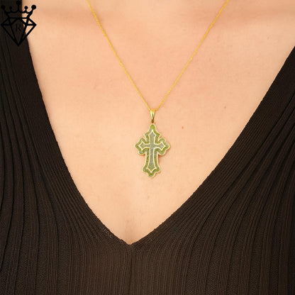 Peridot Cross Necklace,Vintage Peridot Crucifix Pendant,Sterling Silver Women Cross Jewelry,Religious Gift for Her,Handmade Silver Necklace