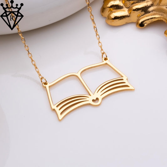 Custom Book Necklace - Mini Book Charm Necklace, Silver Book Lover Necklace, Personalized Jewelry, Gift for Her, Graduation, Teacher Gift