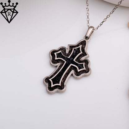 Onyx Cross Necklace,Natural Stone,14K Gold Men's Orthodox Pendant, Dainty Pearl Cross, Christian Jewelry, Baptism Godparent Wedding Gift