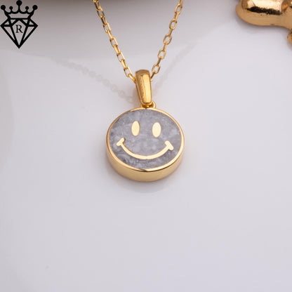 Moonstone Smiley Face Necklace ,14K Gold,925 Sterling Silver Positive Pendant,Dainty Handmade Happy Good Vibes Jewelry Gift for Her Women