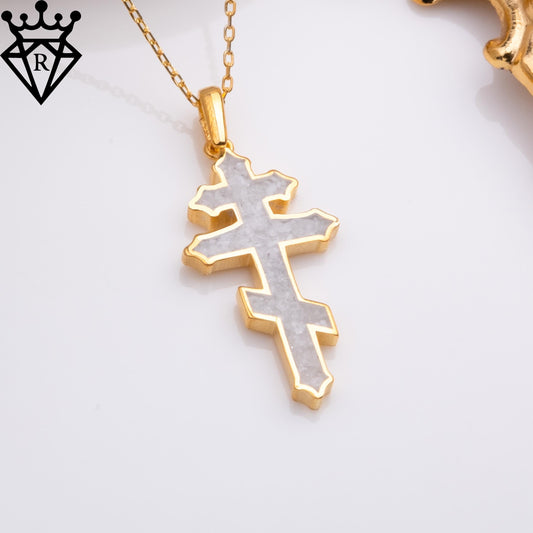 Moonstone Cross Necklace–Large Natural Rainbow Moonstone Stone Cross Pendant–Handmade Moonstone Jewelry Gift–Sterling Silver Cross Necklace