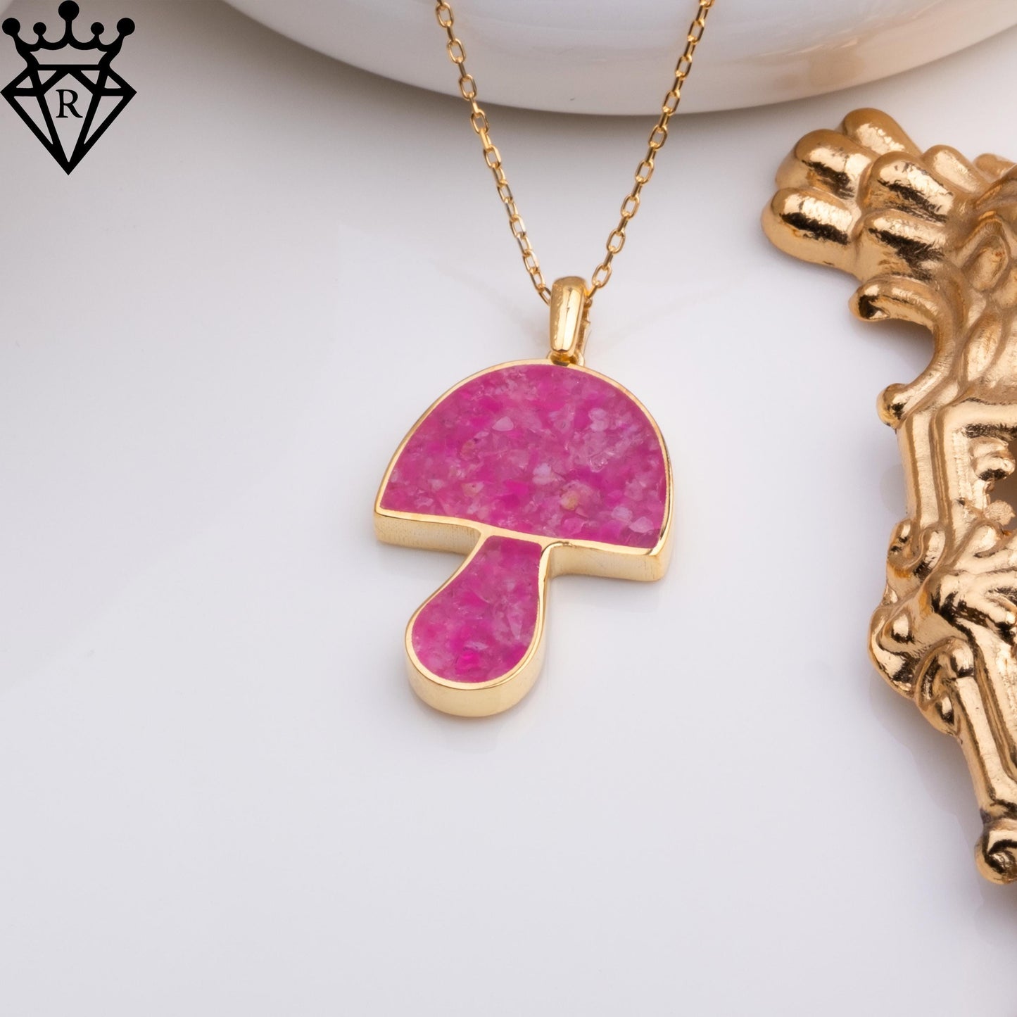 Pink Agate Mushroom Necklace–Handmade Silver Crystal Pendant–Pink Stone Coquette Jewelry–Gift for Her–Spiritual Healing Necklace