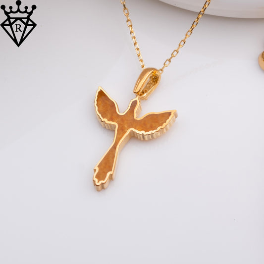 Angled close-up of the amber phoenix pendant on a white surface with a black crown-and-diamond logo watermark