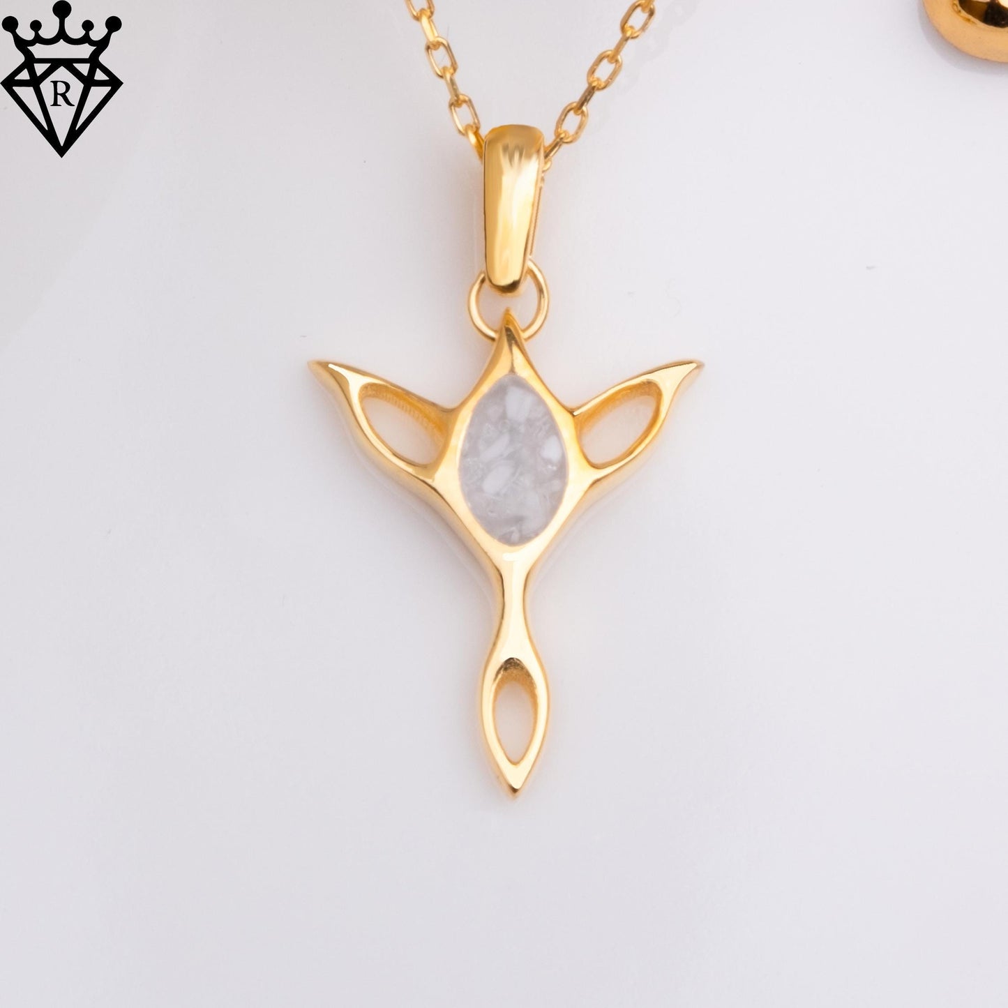 Moonstone Elf Necklace–Handmade Fantasy Jewelry Pendant, Elven Crystal Necklace, Forest Arwen Lord of the Rings Inspired Gift,14 k gold elf