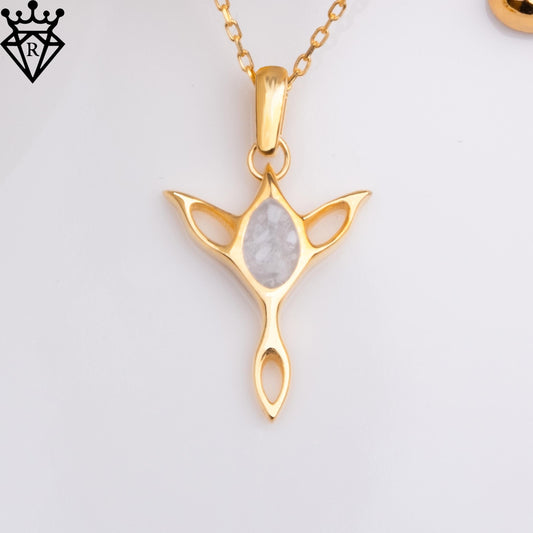 Moonstone Elf Necklace–Handmade Fantasy Jewelry Pendant, Elven Crystal Necklace, Forest Arwen Lord of the Rings Inspired Gift,14 k gold elf