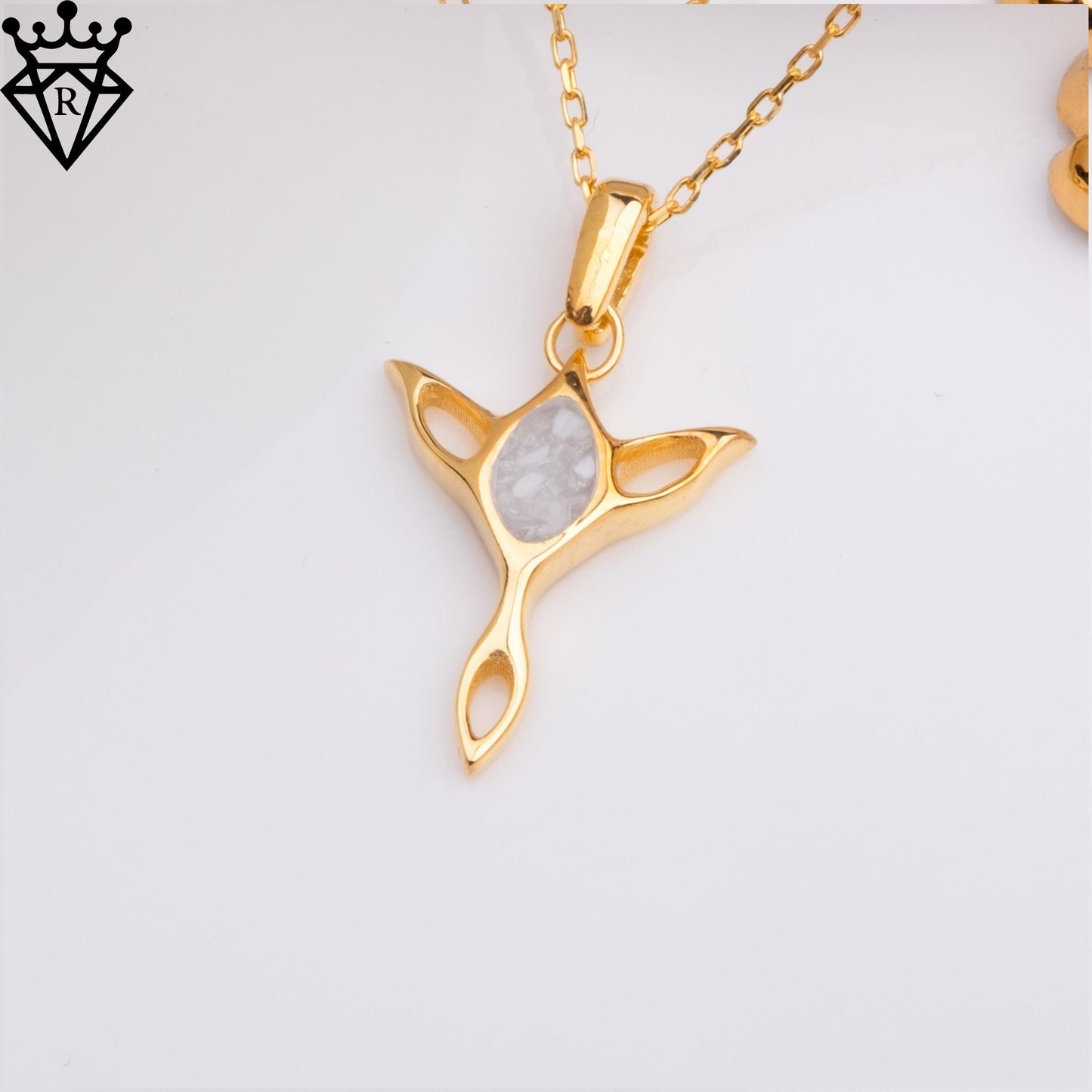 Moonstone Elf Necklace–Handmade Fantasy Jewelry Pendant, Elven Crystal Necklace, Forest Arwen Lord of the Rings Inspired Gift,14 k gold elf
