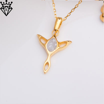 Moonstone Elf Necklace–Handmade Fantasy Jewelry Pendant, Elven Crystal Necklace, Forest Arwen Lord of the Rings Inspired Gift,14 k gold elf