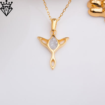 Moonstone Elf Necklace–Handmade Fantasy Jewelry Pendant, Elven Crystal Necklace, Forest Arwen Lord of the Rings Inspired Gift,14 k gold elf