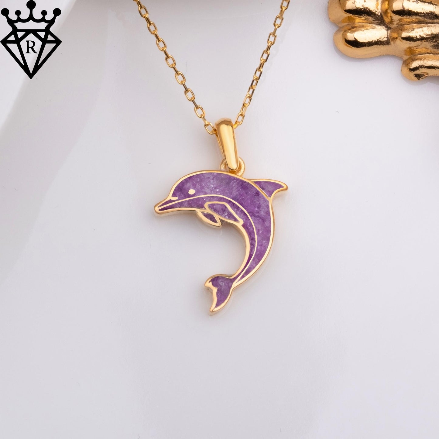 Amethyst Dolphin Necklace–14K Gold,Sterling Silver Ocean Jewelry,Purple Gemstone Pendant,Handmade Animal Charm Gift for Her,Nautical Jewelry