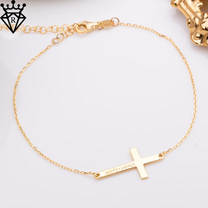Personalized Silver Cross Bracelet – Custom Name Date Engraved Faith Jewelry, Minimalist 925 Sterling Silver Gift for Her, Adjustable Chain