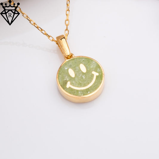 Peridot Smiley Face Necklace ,14K Gold,925 Sterling Silver Positive Pendant,Dainty Handmade Happy Good Vibes Jewelry Gift for Her Women