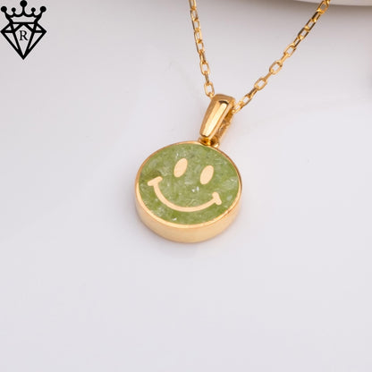 Peridot Smiley Face Necklace ,14K Gold,925 Sterling Silver Positive Pendant,Dainty Handmade Happy Good Vibes Jewelry Gift for Her Women