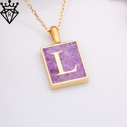 Amethyst Initialenkette – 14K vergoldet 925 Sterlingsilber Rechteckanhänger – Februar Geburtsstein Schmuck – Personalisiert