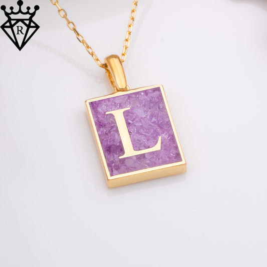 Amethyst Initialenkette – 14K vergoldet 925 Sterlingsilber Rechteckanhänger – Februar Geburtsstein Schmuck – Personalisiert
