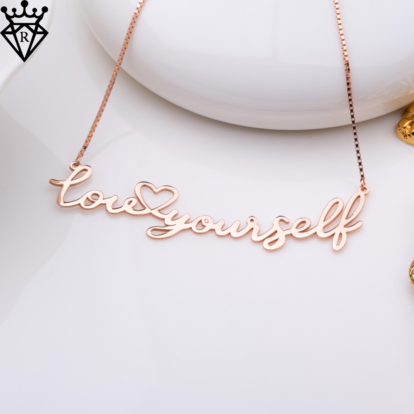 Love Yourself Necklace – Custom Name Necklace Gold & Silver, Dainty Personalized Jewelry Gift for Her, Handmade Birthday Present,rose gold