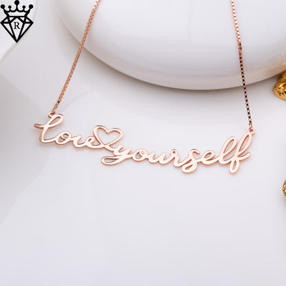 Love Yourself Necklace – Custom Name Necklace Gold & Silver, Dainty Personalized Jewelry Gift for Her, Handmade Birthday Present,rose gold
